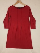 J Jill Wearever Dress Womens Size XS Red Long Sleeve Round Neck Pleated Soft EUC