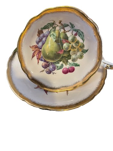 Vintage Paragon Fruit Orchard Tea Cup & Saucer Gold Gilt Pear Grapes Current - Picture 5 of 8