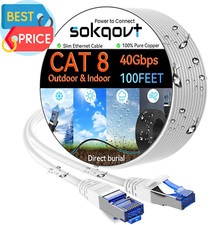 Cat 8 Ethernet Cable Slim 100Ft Outdoor Indoor, Pure Copper Cat8 Internet Cable