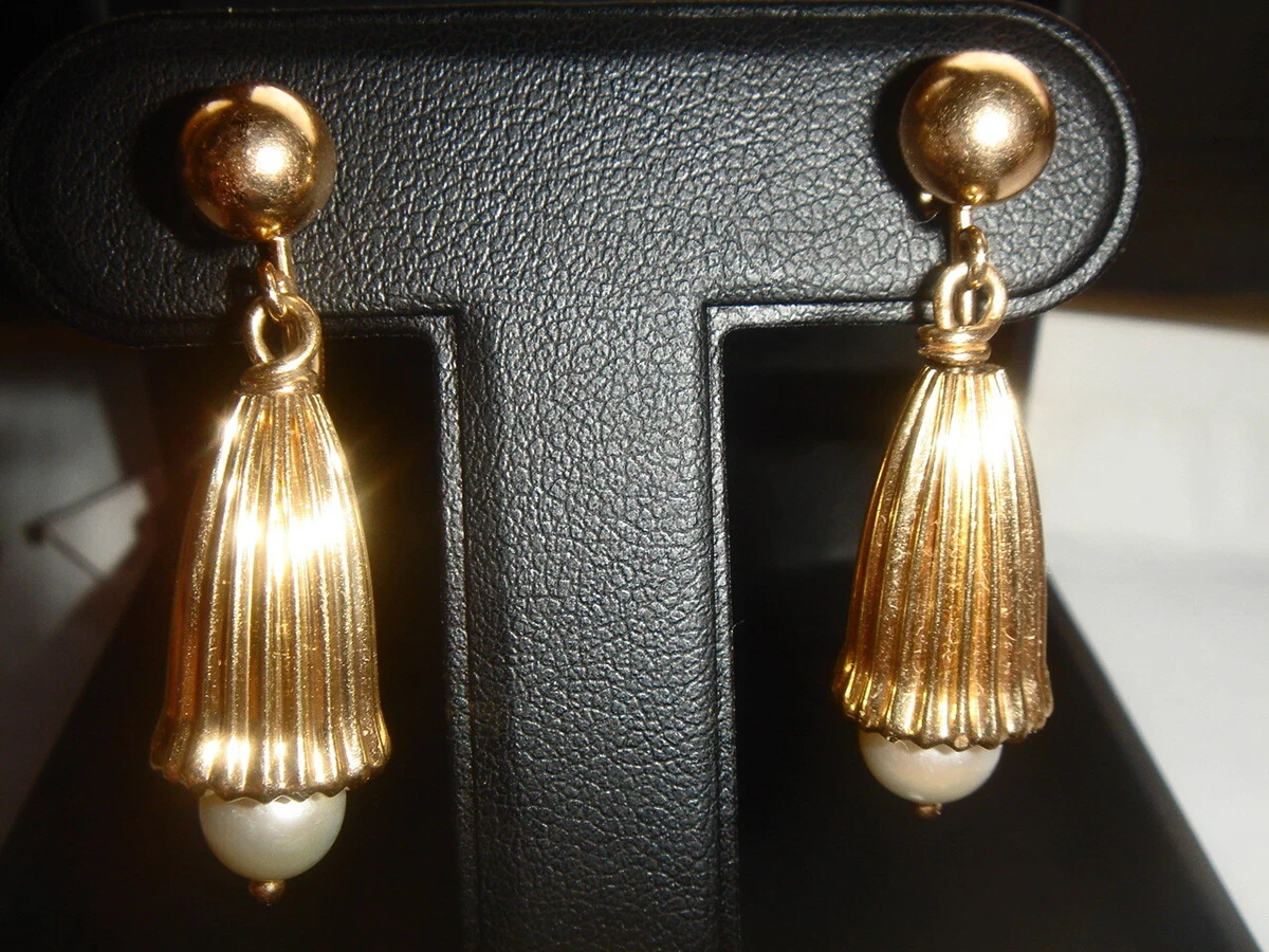 Pearl Gold Screw Back Earrings