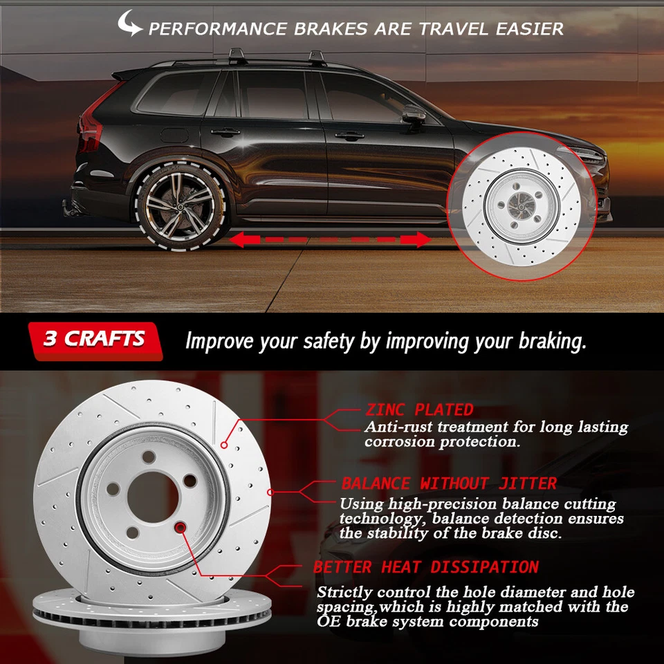 Par de rotores de freno de disco perforados delanteros para Kia Sorento Hyundai Santa Fe 2014-2020 Foto 2 de 4