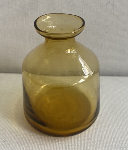 Amber Colored Handblown Bottle 2.75 Inches High Bud Vase - Picture 2 of 3