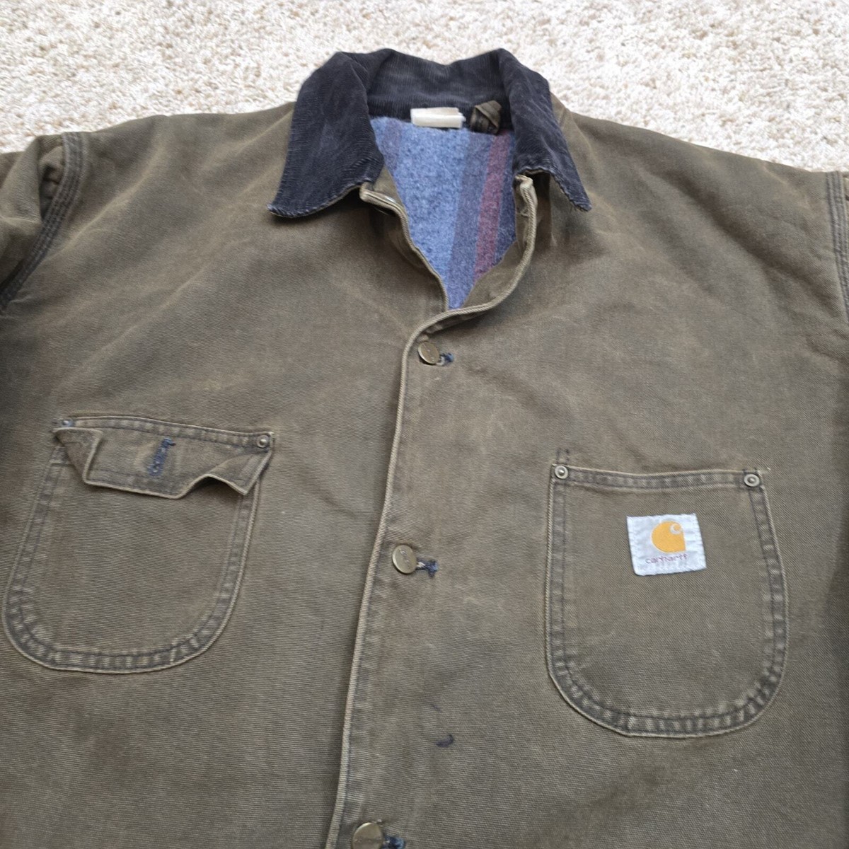 Carhartt C02 DKB Dark Brown Blanket Lined Chore Coat Jacket Size