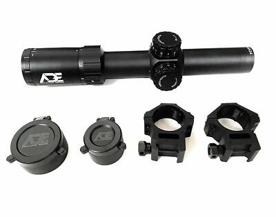 ADE  1-6x24 Riflescope-Illuminated Mil Dash Reticle +Scope Mounts+Flip Up Covers