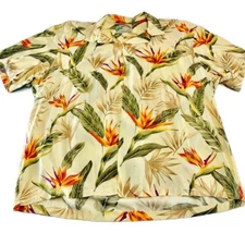 Paradise Found Mens Hawaiian Shirt Tan Floral Short Sleeve Pocket Aloha XL