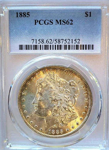 1885-P   PCGS MS-62   Beautiful golden rim tone   Morgan Silver Dollar   #420