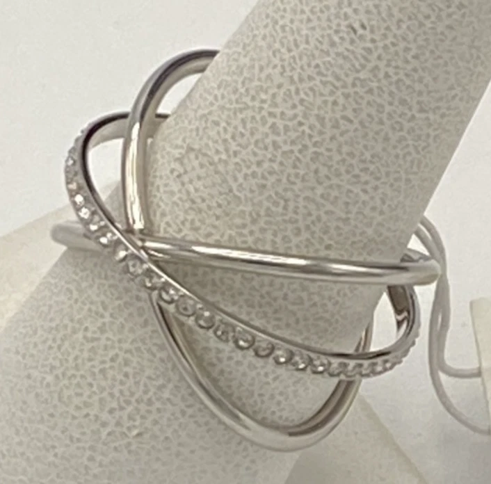 Michael Kors MKJ55320408 Silver Tone Pave Crisscross Statement Ring, Size 8, NOS - Image 2 of 4