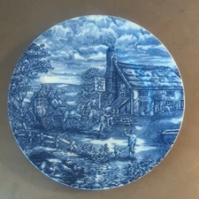 Vintage The Post House By Wood & Sons Blue & White Transferware 9" Plate