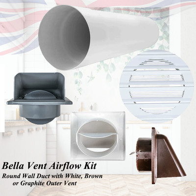 Bella Vent Airflow Kit?Runder Wandkanal mit weißem, braunem oder graphitfarbenem Außenlüfter