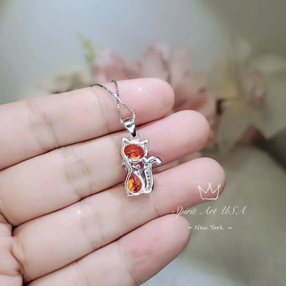 Cat Sunstone necklace, Gemstone Kitty Cat Sun stone Pendant, Orange Gemstone - Image 3 of 4