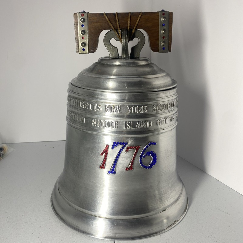 Italian Seymour Mann 1776 Liberty Bell Ice Bucket Pewtertone Wood Handle 1974 