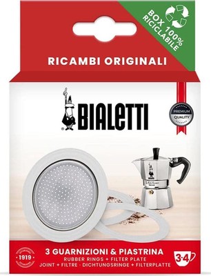 Bialetti Spare Parts, 3 Gaskets And 1 Plate, Compatible With Moka Express, Dama,
