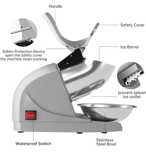 380W Ice Shaver Machine 286lbs/hr Snow Cone Maker Crusher Home Commercial Silver - Picture 5 of 6