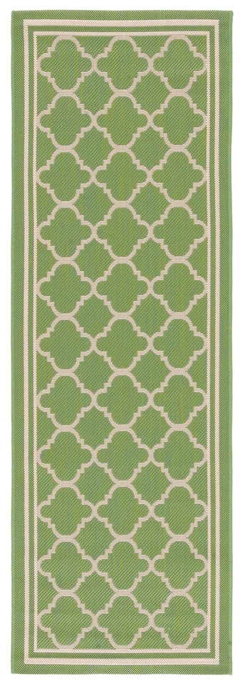 SAFAVIEH Courtyard Collection Runner Rug - 2'3" x 22', Green & Beige, Trellis... - Image 2 of 3