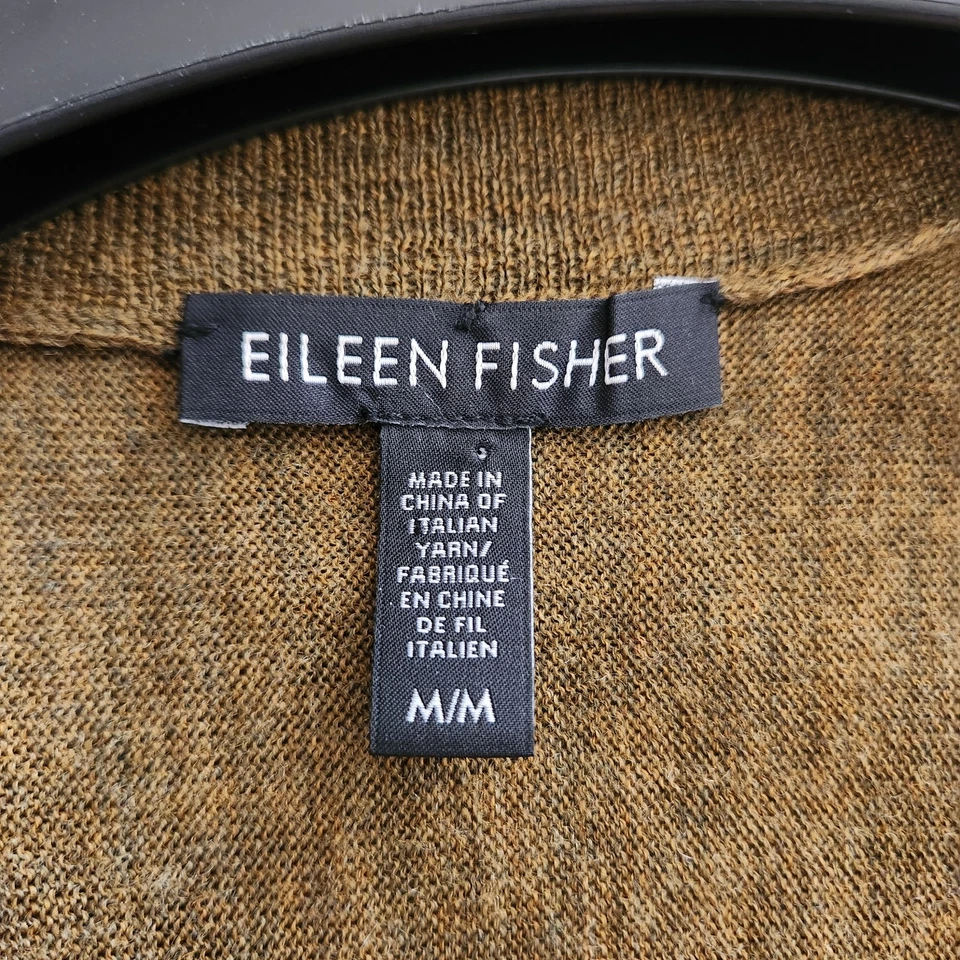 Cardigã suéter Eileen Fisher amarelo mostarda lã merino frente aberta M - Imagem 3 de 4