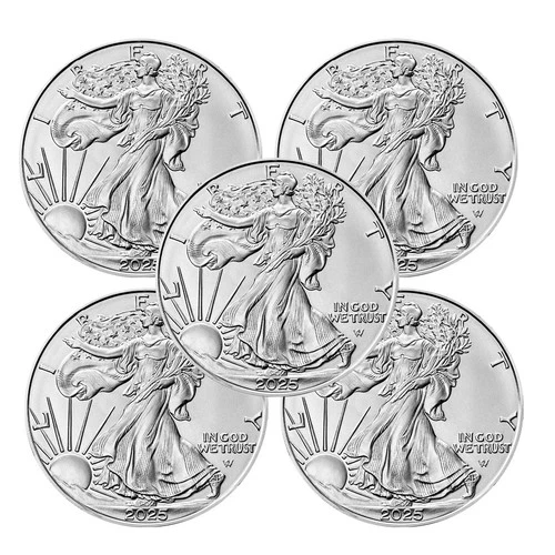 Lot of 5 - 2025 $1 American Silver Eagle 1 oz BU