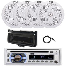 Pyle Marine Bluetooth CD Receiver, 4x 8" 320W Speaker, Cover White , Antenna