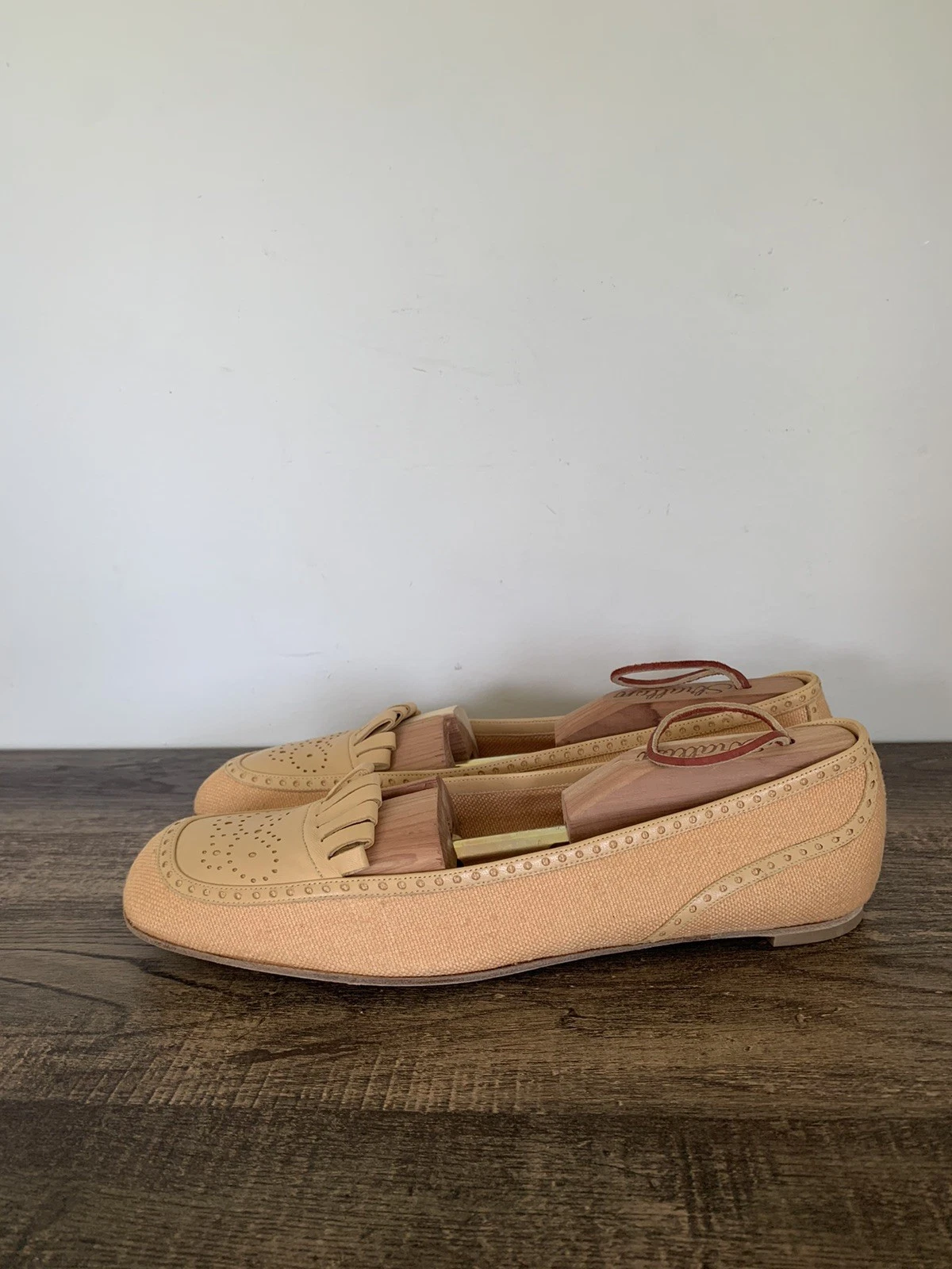 Scarpe mocassino Bottega Veneta 10 5 pelle marrone taglio laser frange farfalla