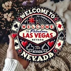 Vintage Las Vegas Nevada Tin Metal Signs Home Décor Retro Poker Round with Cards