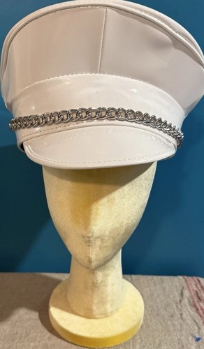 HAT W/ Chain FUNK PLUS Adjustable Strap Back POLICE/ MAJORETTE  WHITE Patent EUC
