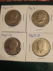 1964-D 90% & 1967, 1968-D, 1969-D 40% Silver Kennedy Half Dollar Lot of 4