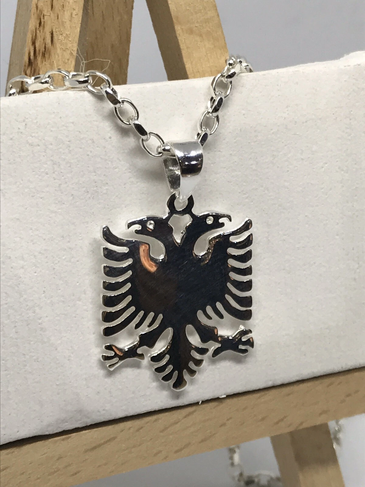 925 Genuine Sterling Silver Men Women Albanian Eagle Design Pendant Tag Charm