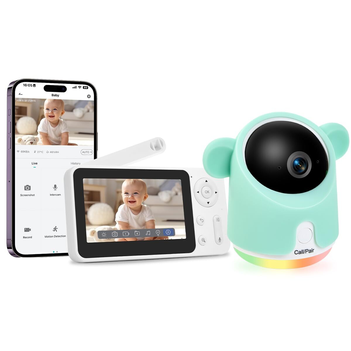Baby Monitor with Camera and Audio, 1080P Baby Camera Monitor WiFi Smartphone Ap-image