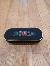 VTG Petit Point Travel Sewing Kit Cloths/Shoe Brush Made in Italy