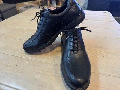 Ecco Golf Shoe Mens 13 (48) Black Leather Hydromax Water Resistant Oxford Spikes