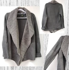 Faith & Zoe~PLUS SIZE 1X~GRAY~FAUX SUEDE SHALL COLLAR & SWEATER CARDIGAN Jacket