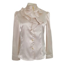 Lady Steampunk Victorian Ruffle Shirt Gothic Blouse Tops Slim Satin Tops