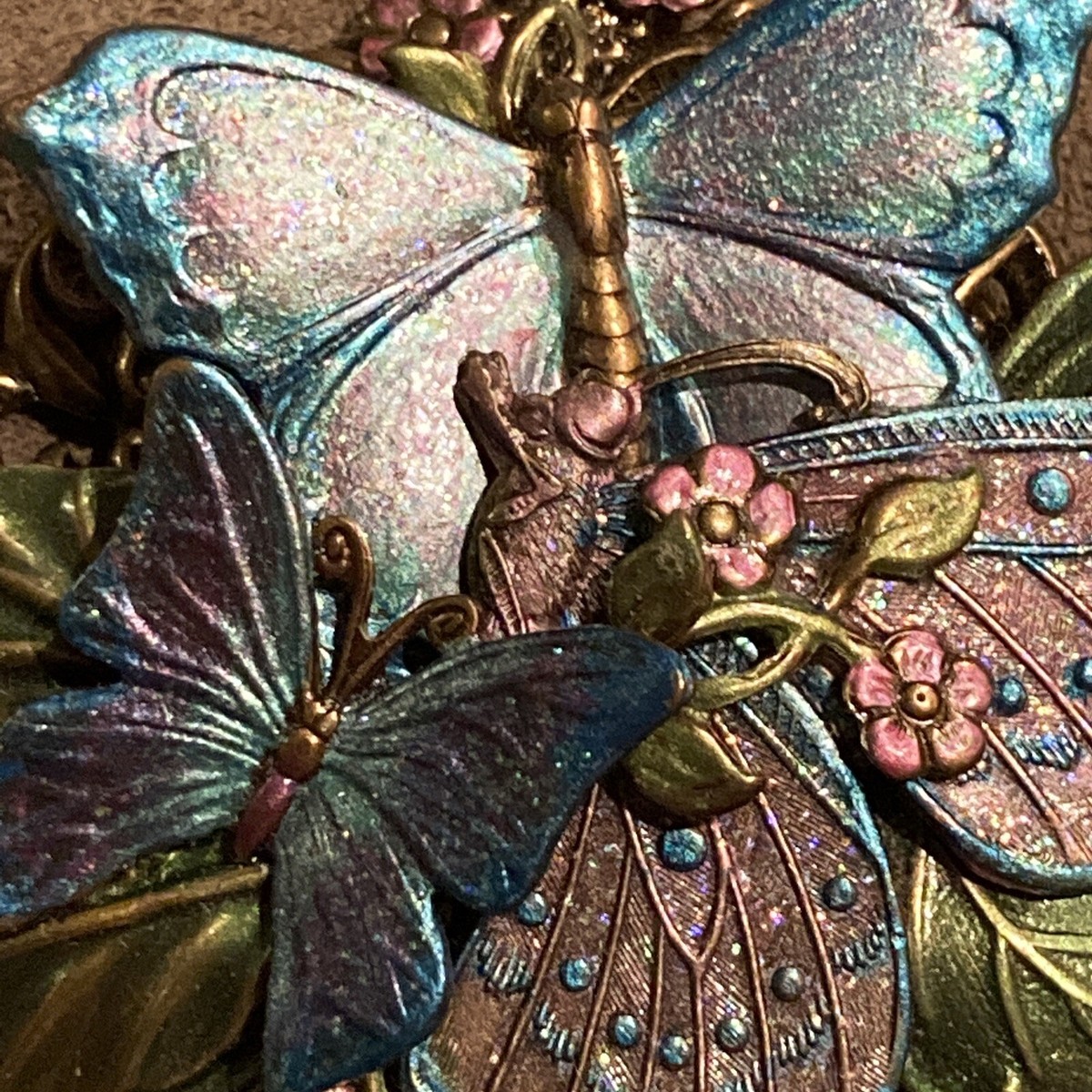 Broche Papillons En Métal Mixte - Bijou Vintage Orné, 4.25 Pouces, Occasion