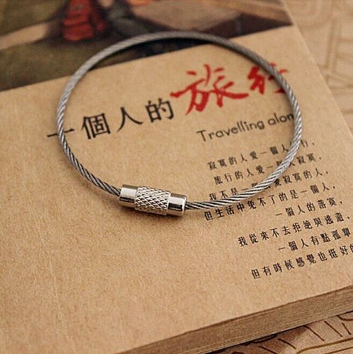 Stainless Steel Wire Keychain Metal Tag Ropes Cable Loop Keyring