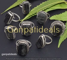SALE !! Black Titanium Gemstone Ring Wholesale Lots 925 Silver Plated Jewelry
