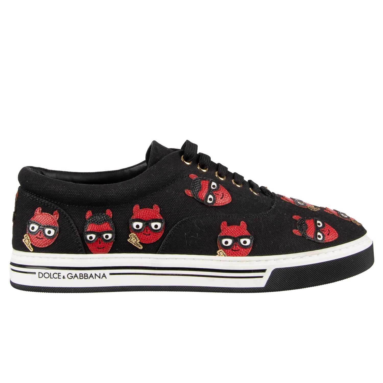 DOLCE & GABBANA Low-Top Canvas Sneaker ROMA with Designer Embroidery Black