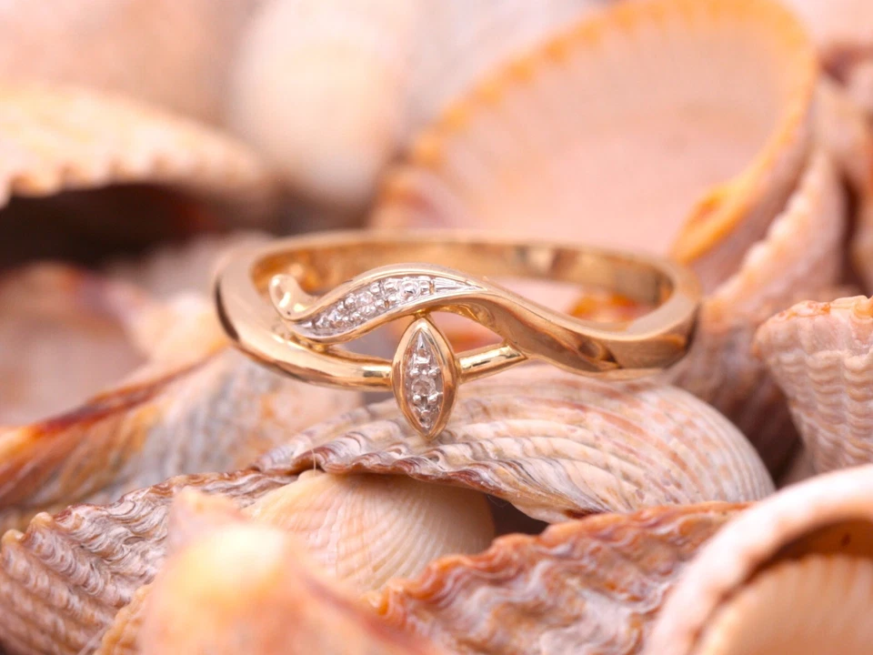 Anillo marquesa cinta diamante natural oro amarillo de 9 quilates 0,02 quilates tamaño O anillo hecho en el Reino Unido Foto 4 de 4