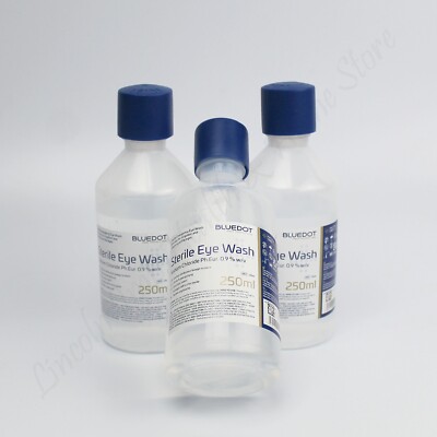 Sterile Augenspüllösung 250ml. Notfall Augenspülflaschen.  Ablauf Juli 2030