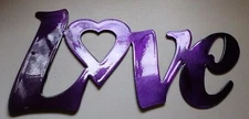 Decorative LOVE Metallic Purple  Metal Wall Art Decor 11 1/4" x 5 3/4"