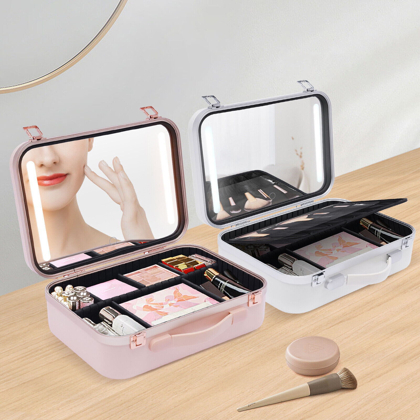 Makeup Bag Travel Cosmetic Organizer Makeup Train Case with Mirror LED Lamp-image