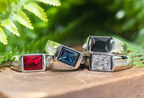 Natural Red garnet Mens Garnet Ring 925 Silver Engagement Promise Rings jewelry - Picture 4 of 4