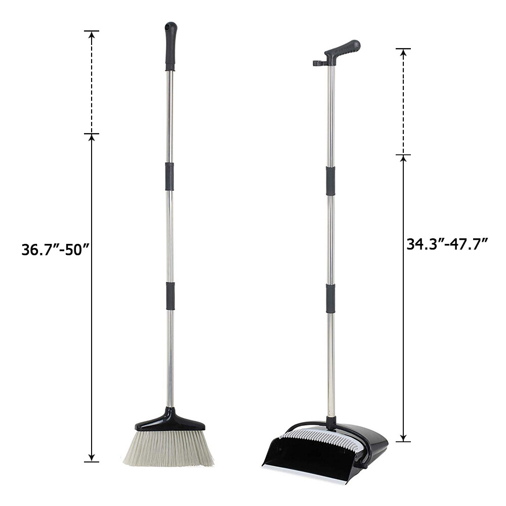 Taylor & Brown Long Handle Dustpan & Broom Set – Extendable To 130cm, Stand-Up Cleaning For Floors & Carpets
