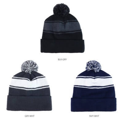 Two Tone Pom Pom Cuff Long Acrylic Winter Beanie Hat (FREE SHIPPING)