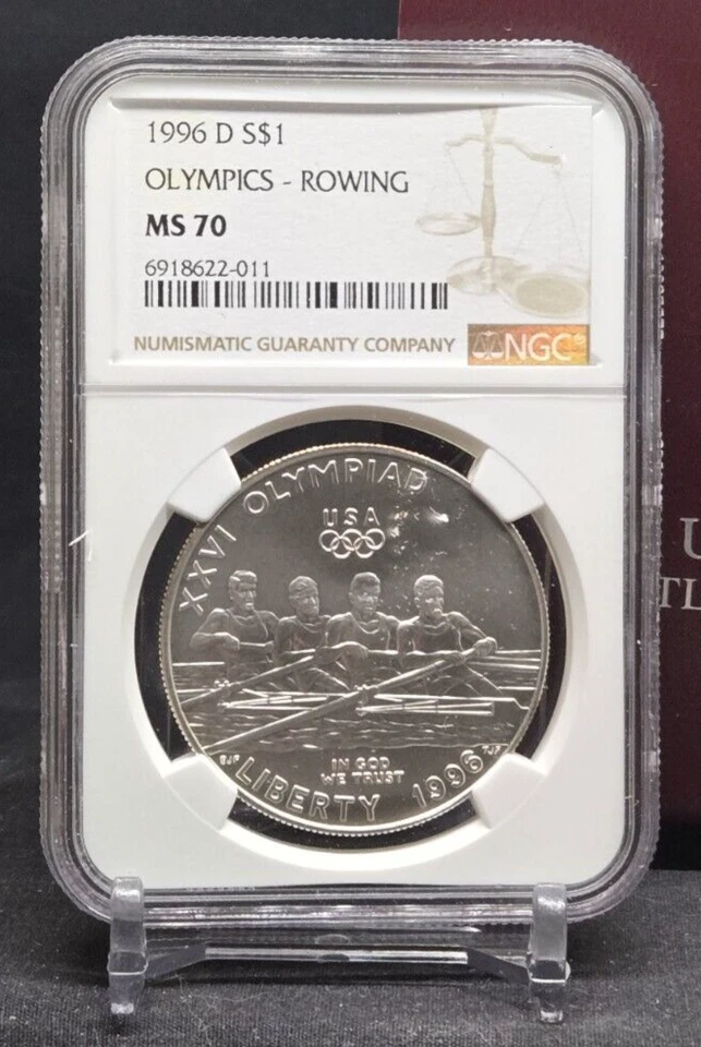 1996 D - OLYMPICS - ROWING - $1 - NGC MS70 - SILVER COIN - BROWN LABEL /w OGP - Image 2 of 4