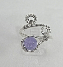 Handmade Sterling Silver .925 Wire Wrap 8mm Round Amethyst Adjustable Ring Sz 9