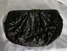 Vintage La Regale Black Beaded Evening Bag Purse Clutch Shoulder Chain