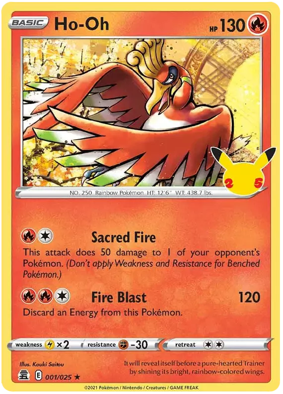 HO-OH 001/025 CELEBRATIONS POKEMON (HOLO RARE, NM)