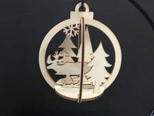 Large 4" Lazer Cut Wood 3-D Deer Elk Christmas Tree Round Ornament