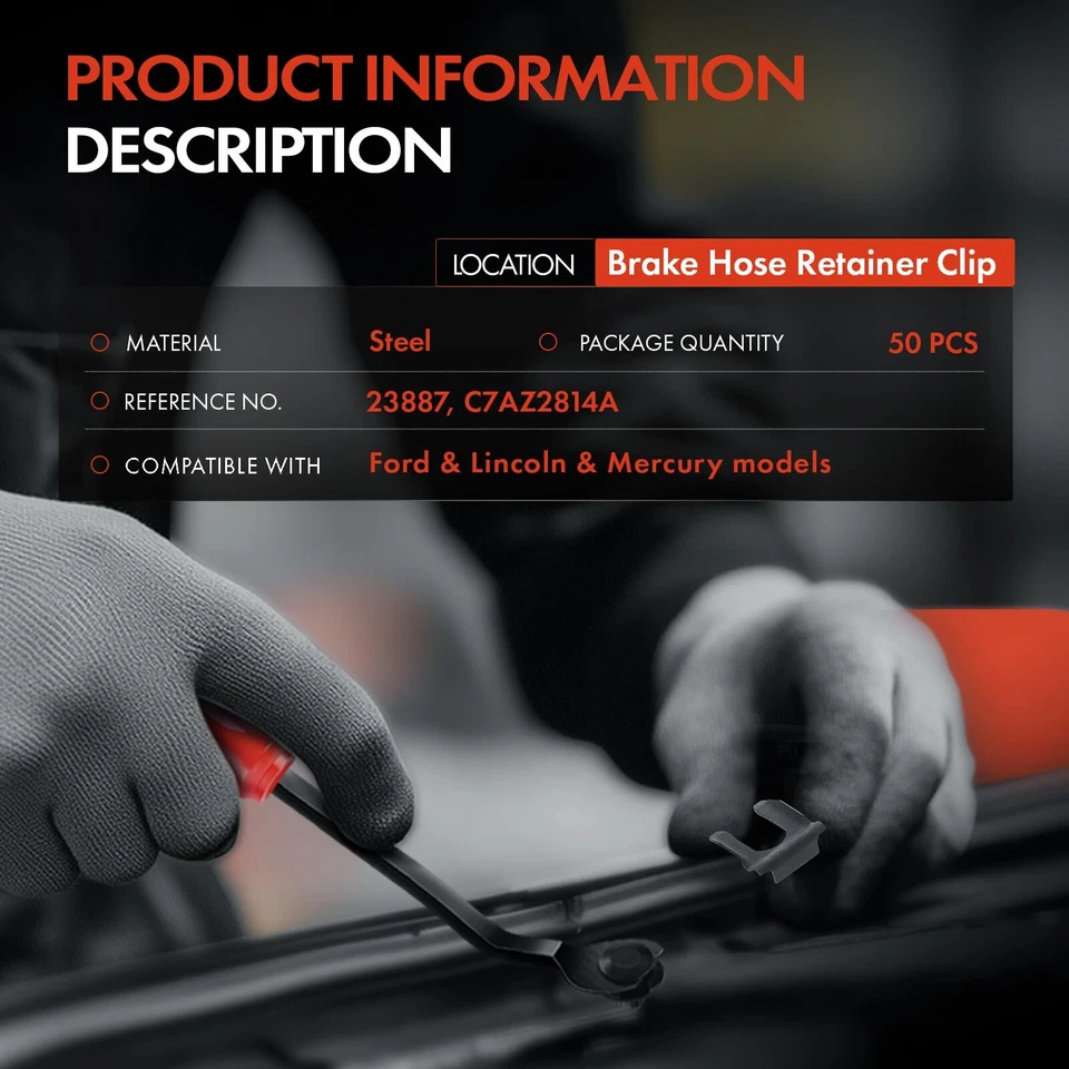 50 piezas clips de retención de manguera de freno de acero para Ford Taurus Mercury Lincoln C7AZ2814A Foto 2 de 4
