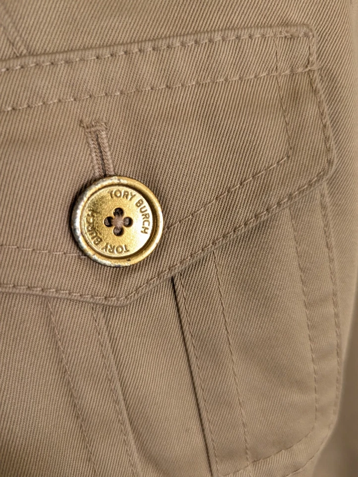 Tory Burch Trench Talla 4 Algodón Sarga Caqui Botón Manga Larga Bolsillos!! Acampanado Foto 4 de 4