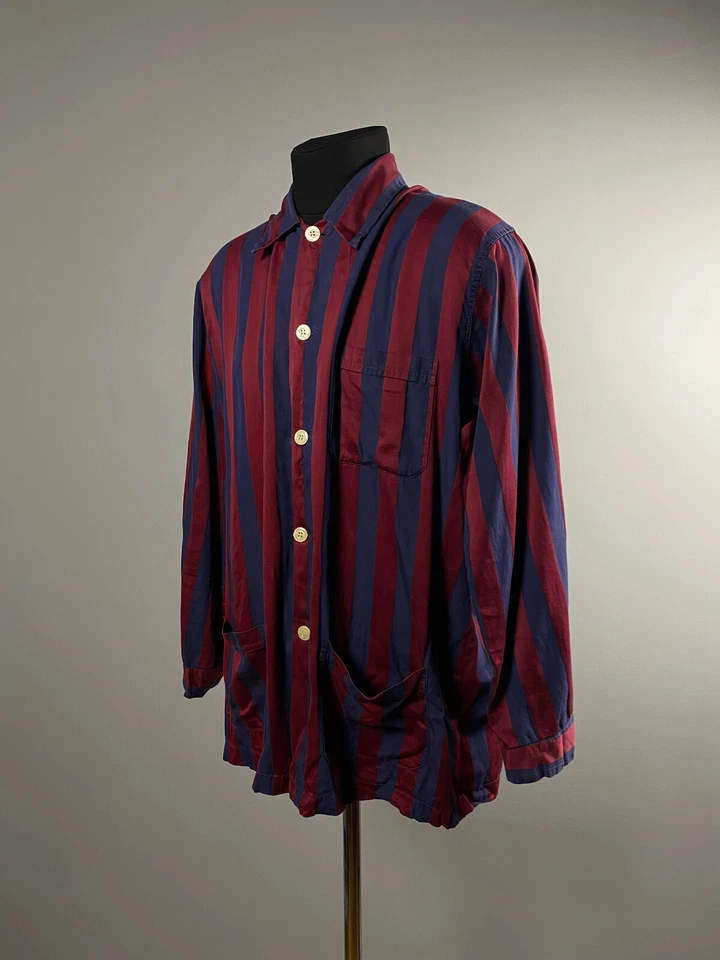 Camisa bata pijama vintage Burberrys para hombre azul borgoña a rayas talla 42 S-M Foto 4 de 4